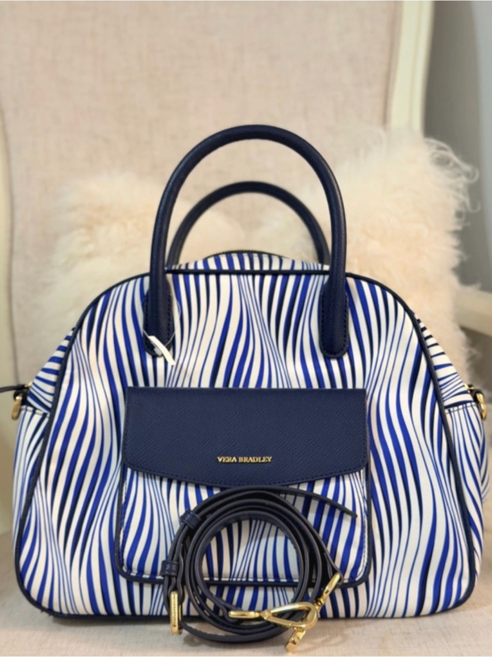 Vera Bradley Blue and White Wave Satchel